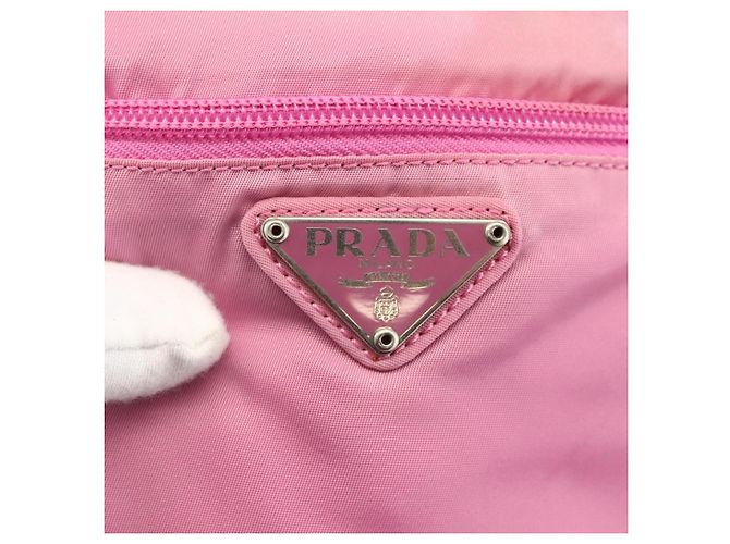 Borsa a Spalla PRADA Nylon Rosa Argento Auth YKZ1090 - vista 14