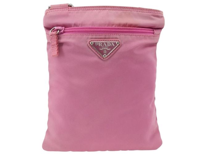 Borsa a Spalla PRADA Nylon Rosa Argento Auth YKZ1090 - vista 2