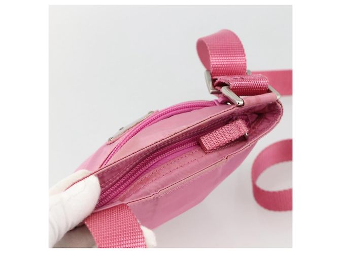 Borsa a Spalla PRADA Nylon Rosa Argento Auth YKZ1090 - vista 6