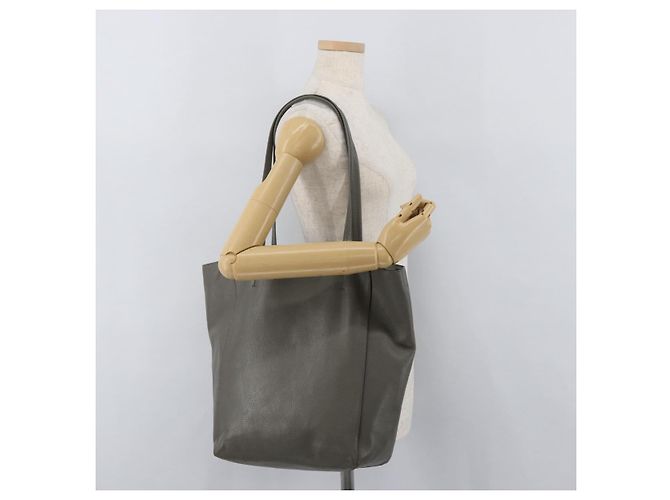 Céline Bolso Tote Cabas Phantom de cuero gris plateado de CELINE Auth hk3679 Castaño Plata - vista 22