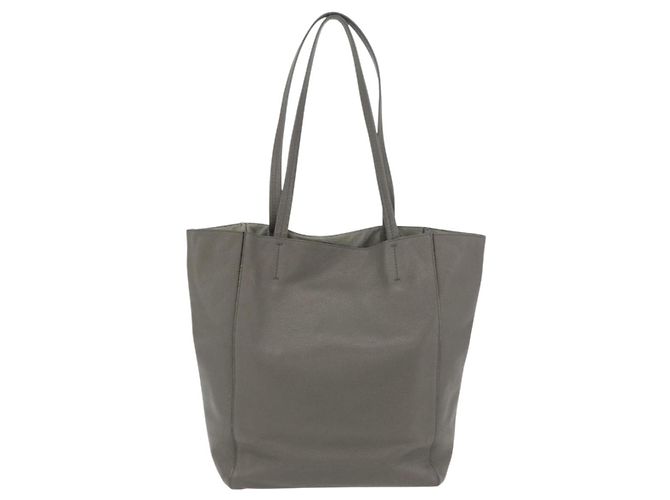 Céline Bolso Tote Cabas Phantom de cuero gris plateado de CELINE Auth hk3679 Castaño Plata - vista 3