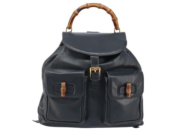 Zaino in Pelle Gucci Bamboo Nero Oro 003 2058 0016 Auth gh2009 - vista 2