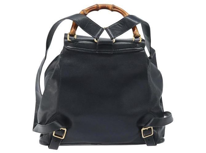 Zaino in Pelle Gucci Bamboo Nero Oro 003 2058 0016 Auth gh2009 - vista 3