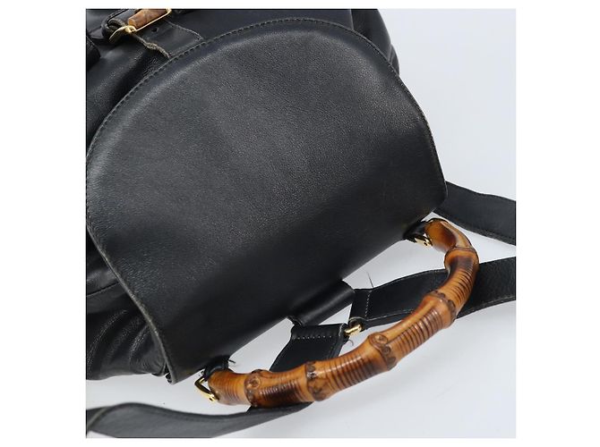 Zaino in Pelle Gucci Bamboo Nero Oro 003 2058 0016 Auth gh2009 - vista 6