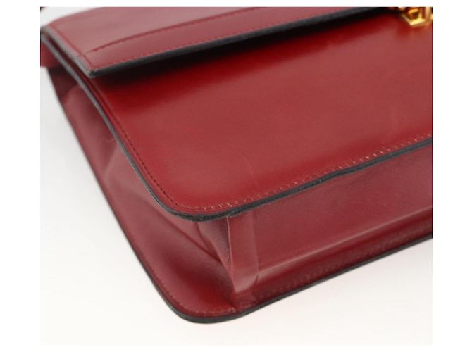 Bolsa de Ombro Christian Dior em Couro Vermelho Dourado Auth BAZ634 - vista 11