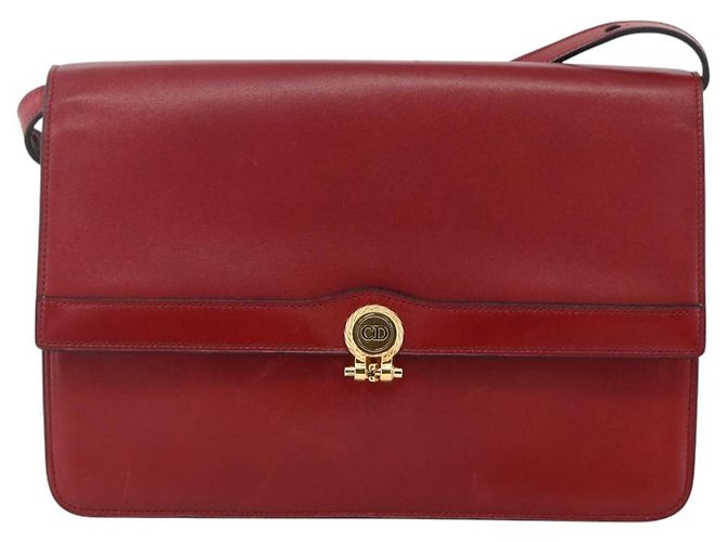 Bolsa de Ombro Christian Dior em Couro Vermelho Dourado Auth BAZ634 - vista 2