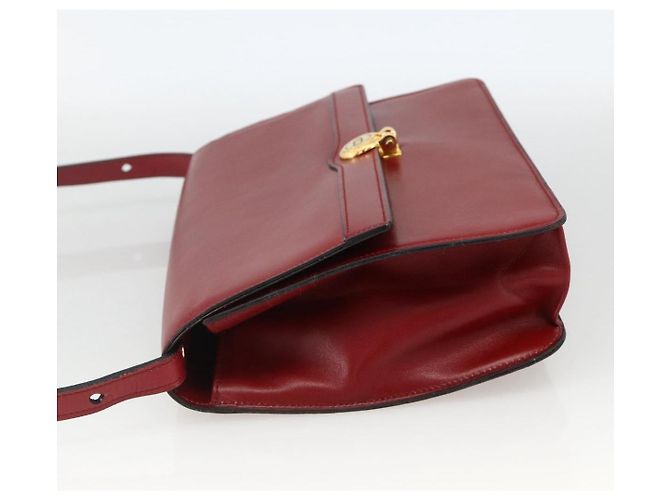Bolsa de Ombro Christian Dior em Couro Vermelho Dourado Auth BAZ634 - vista 4