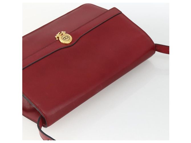 Bolsa de Ombro Christian Dior em Couro Vermelho Dourado Auth BAZ634 - vista 6