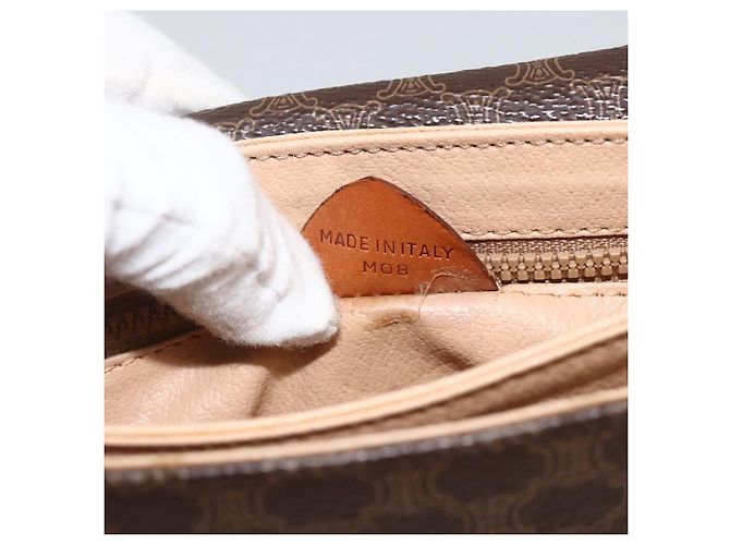 Céline Borsa a spalla circolare in tela Macadam CELINE in pelle PVC marrone oro Auth YKZ1117 - vista 22