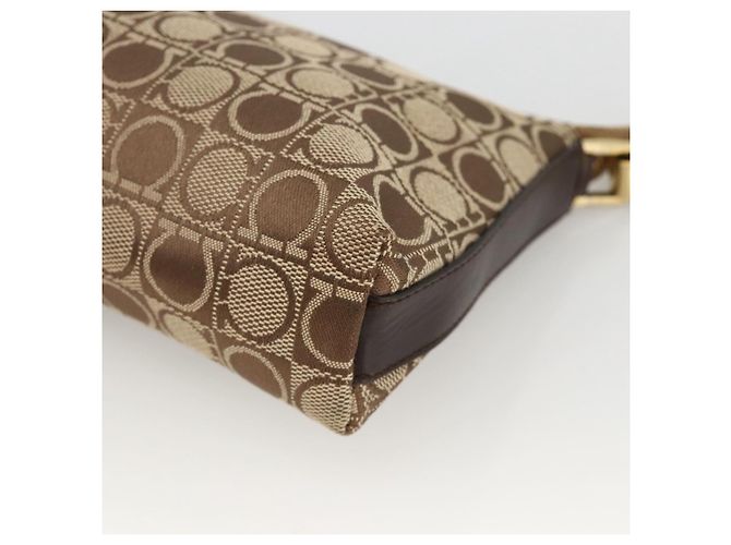 Bolso de Hombro Gancini de Nylon Marrón Dorado Salvatore Ferragamo Auth YKZ614 Castaño - vista 10