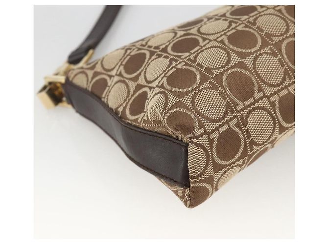 Bolso de Hombro Gancini de Nylon Marrón Dorado Salvatore Ferragamo Auth YKZ614 Castaño - vista 11