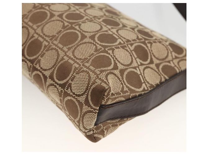 Bolso de Hombro Gancini de Nylon Marrón Dorado Salvatore Ferragamo Auth YKZ614 Castaño - vista 12