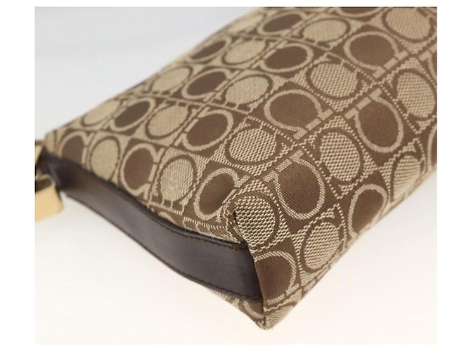 Bolso de Hombro Gancini de Nylon Marrón Dorado Salvatore Ferragamo Auth YKZ614 Castaño - vista 13