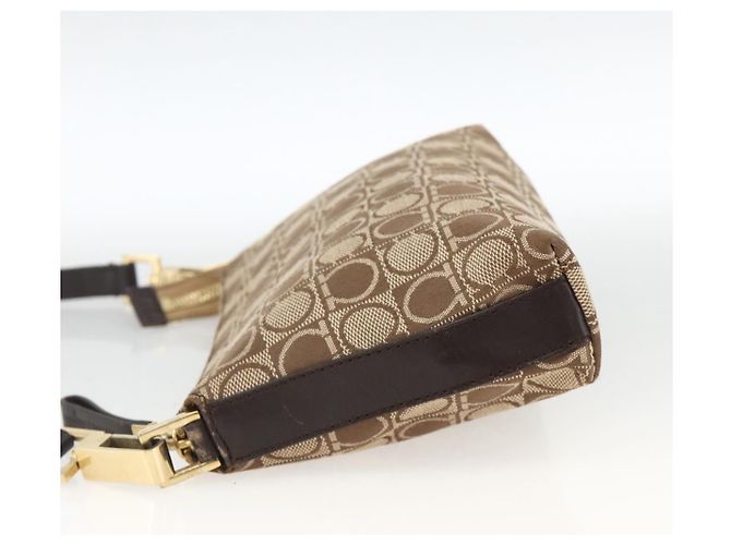Bolso de Hombro Gancini de Nylon Marrón Dorado Salvatore Ferragamo Auth YKZ614 Castaño - vista 4