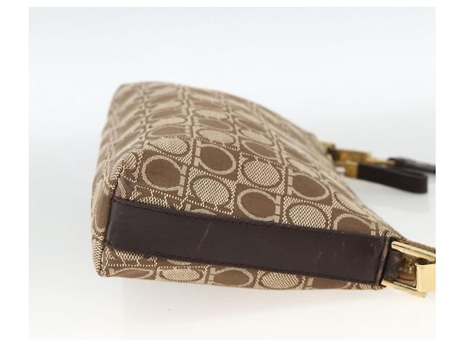 Bolso de Hombro Gancini de Nylon Marrón Dorado Salvatore Ferragamo Auth YKZ614 Castaño - vista 5