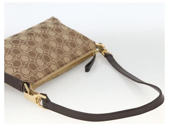 Bolso de Hombro Gancini de Nylon Marrón Dorado Salvatore Ferragamo Auth YKZ614 Castaño - vista 7