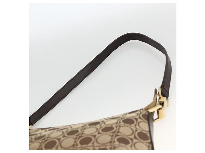 Bolso de Hombro Gancini de Nylon Marrón Dorado Salvatore Ferragamo Auth YKZ614 Castaño - vista 8