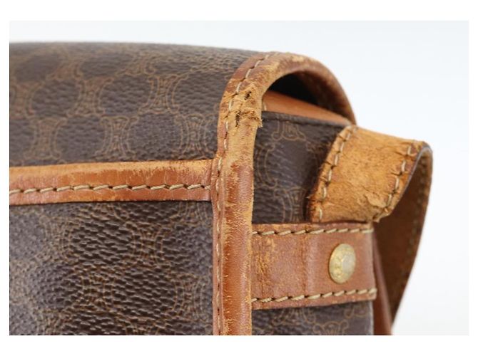 Céline Borsa a Spalla in Tela Macadam CELINE in Pelle PVC Marrone Oro Auth ka3828 D'oro - vista 14