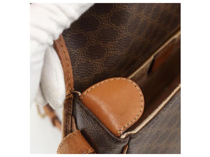 Céline Borsa a Spalla in Tela Macadam CELINE in Pelle PVC Marrone Oro Auth ka3828 D'oro - vista 16