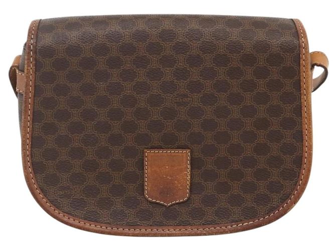 Céline Borsa a Spalla in Tela Macadam CELINE in Pelle PVC Marrone Oro Auth ka3828 D'oro - vista 2