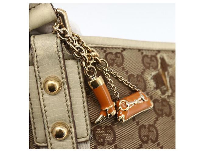 Borsa a Spalla Gucci GG Canvas Sherry Line Beige Oro 144888 Auth AMZ009 D'oro - vista 15