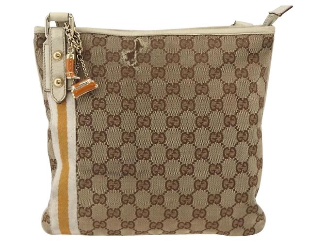 Borsa a Spalla Gucci GG Canvas Sherry Line Beige Oro 144888 Auth AMZ009 D'oro - vista 2