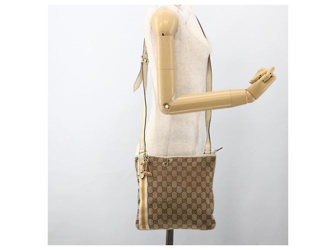 Borsa a Spalla Gucci GG Canvas Sherry Line Beige Oro 144888 Auth AMZ009 D'oro - vista 23