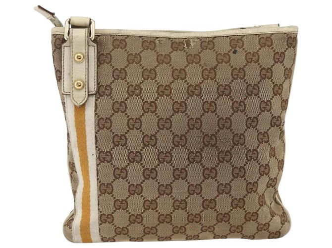 Borsa a Spalla Gucci GG Canvas Sherry Line Beige Oro 144888 Auth AMZ009 D'oro - vista 3