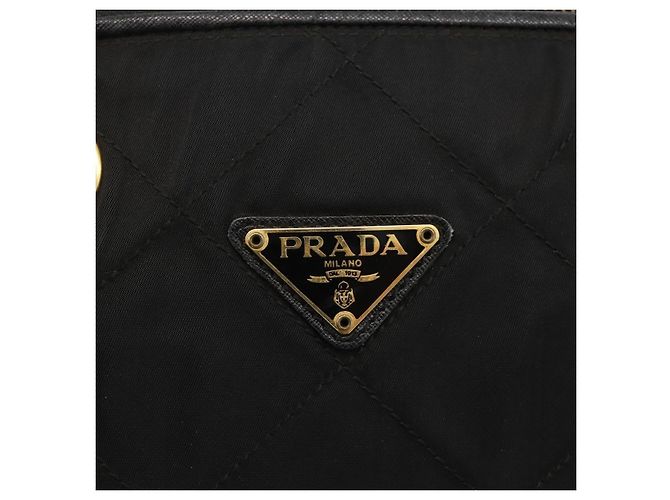 Borsa Boston PRADA in nylon nero e oro Auth YKZ869 D'oro - vista 14