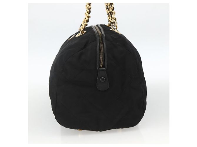 Borsa Boston PRADA in nylon nero e oro Auth YKZ869 D'oro - vista 5