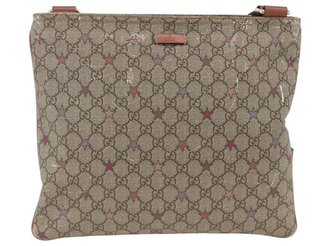 Gucci Borsa a Spalla GG Supreme PVC Beige Oro 201446 Auth YKZ206 D'oro - vista 2