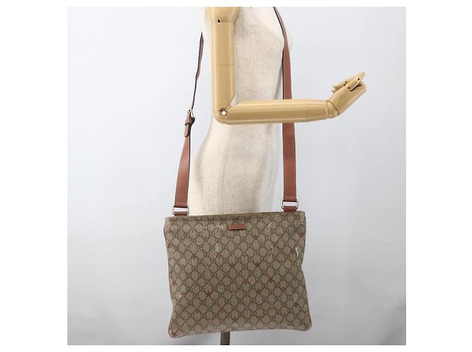 Gucci Borsa a Spalla GG Supreme PVC Beige Oro 201446 Auth YKZ206 D'oro - vista 23