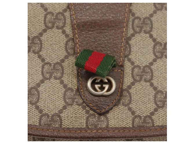 GUCCI GG Supreme Web Sherry Line Clutch Bag PVC Beige Oro Auth 174412 D'oro - vista 12