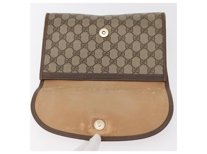 GUCCI GG Supreme Web Sherry Line Clutch Bag PVC Beige Oro Auth 174412 D'oro - vista 13