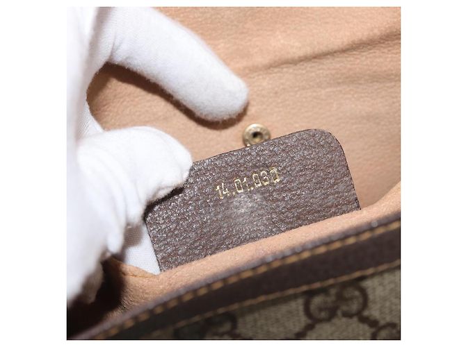 GUCCI GG Supreme Web Sherry Line Clutch Bag PVC Beige Oro Auth 174412 D'oro - vista 19