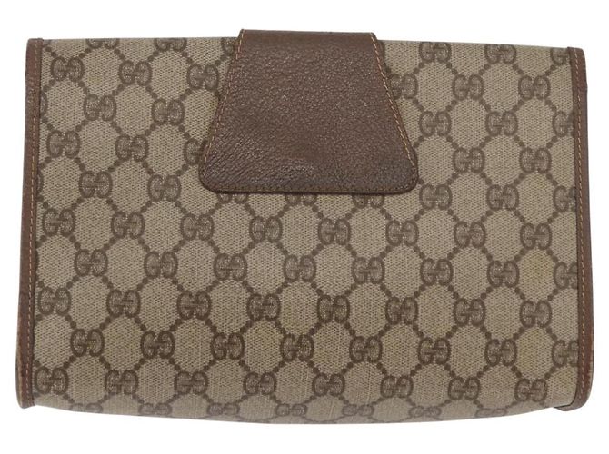 GUCCI GG Supreme Web Sherry Line Clutch Bag PVC Beige Oro Auth 174412 D'oro - vista 3
