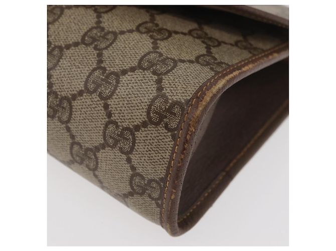 GUCCI GG Supreme Web Sherry Line Clutch Bag PVC Beige Oro Auth 174412 D'oro - vista 9