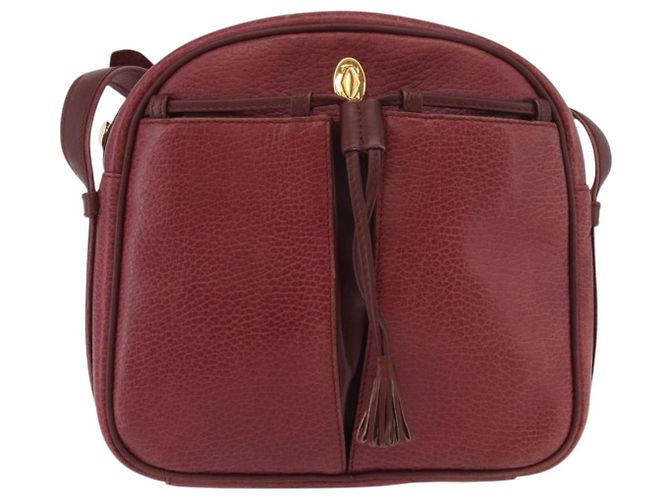 Cartier Bolso de Hombro Must Line de Cuero Burdeos Dorado Auth ka3812 - vista 2