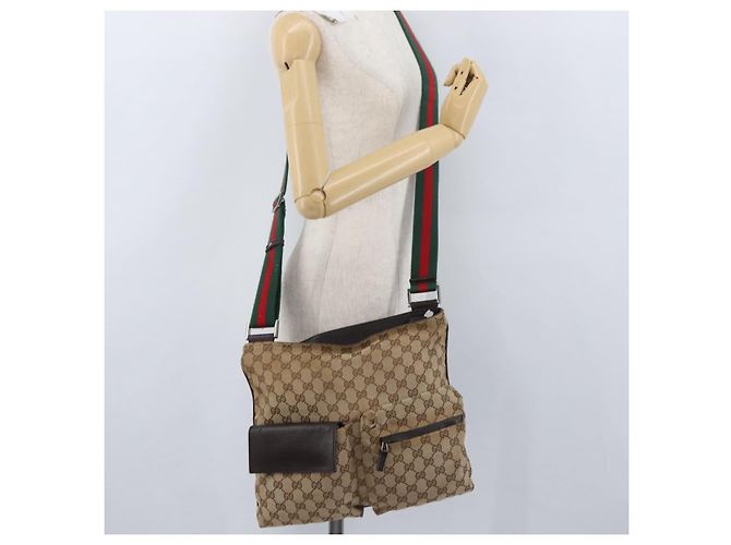 Borsa a Spalla Gucci GG Canvas Web Sherry Line Beige Argento 169937 Auth gh1991 - vista 28