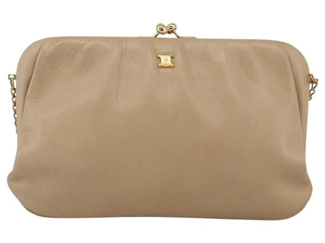 Céline Borsa a spalla a catena in pelle beige oro Auth YKZ364 D'oro - vista 2