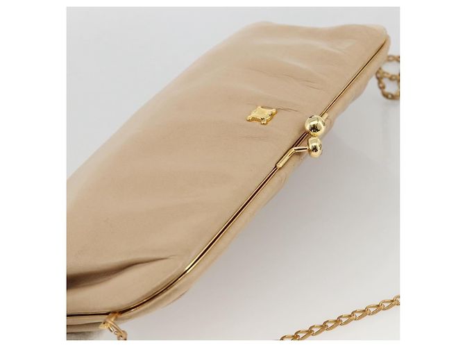 Céline Borsa a spalla a catena in pelle beige oro Auth YKZ364 D'oro - vista 6