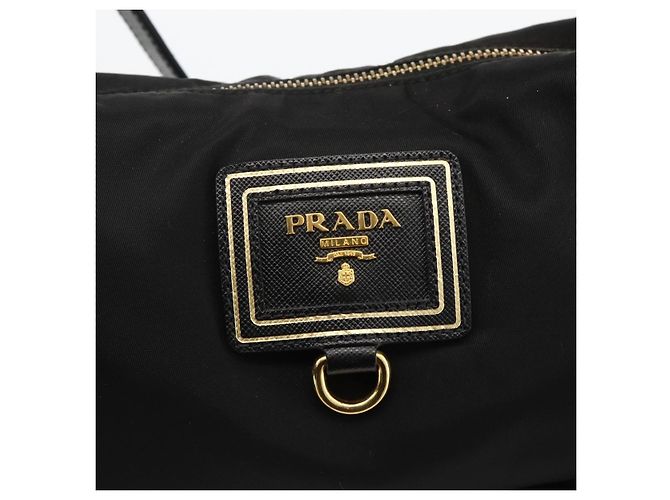 PRADA Borsa a Mano Nylon 2 vie Nero Oro Auth 172342SAV D'oro - vista 16