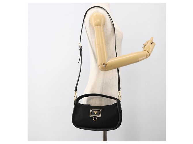 PRADA Borsa a Mano Nylon 2 vie Nero Oro Auth 172342SAV D'oro - vista 25