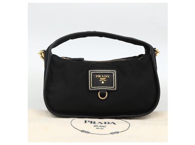 PRADA Borsa a Mano Nylon 2 vie Nero Oro Auth 172342SAV D'oro - vista 26