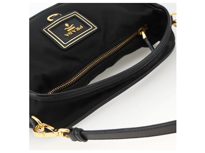 PRADA Borsa a Mano Nylon 2 vie Nero Oro Auth 172342SAV D'oro - vista 7