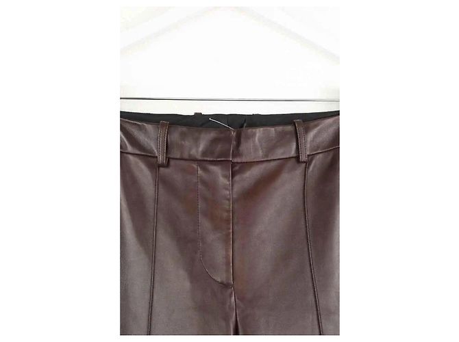 Helmut Lang Pantalones rectos de cuero marrón Castaño - vista 2