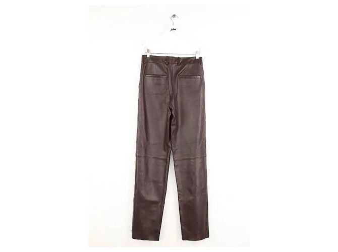 Helmut Lang Pantalones rectos de cuero marrón Castaño - vista 3