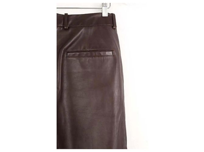 Helmut Lang Pantalones rectos de cuero marrón Castaño - vista 4