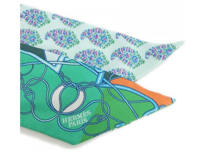 Silk In Bufanda Twilly COUP DE FOUET BLOC de Hermès Azul Verde - vista 2
