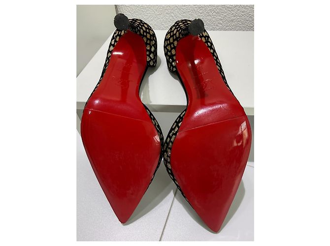 Christian Louboutin Iriza 100 Glitter Floque Suede Nero 36.5 D'oro - vista 10